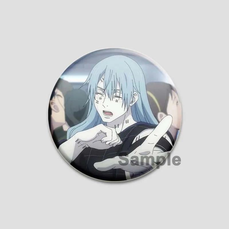 Hot Anime Jujutsu Kaisen Character Round Brooch Pin Geto Gojo Sukuna Choso Suguru Cartoon Badge Bag Clothes Deocr Fans Gift 58mm