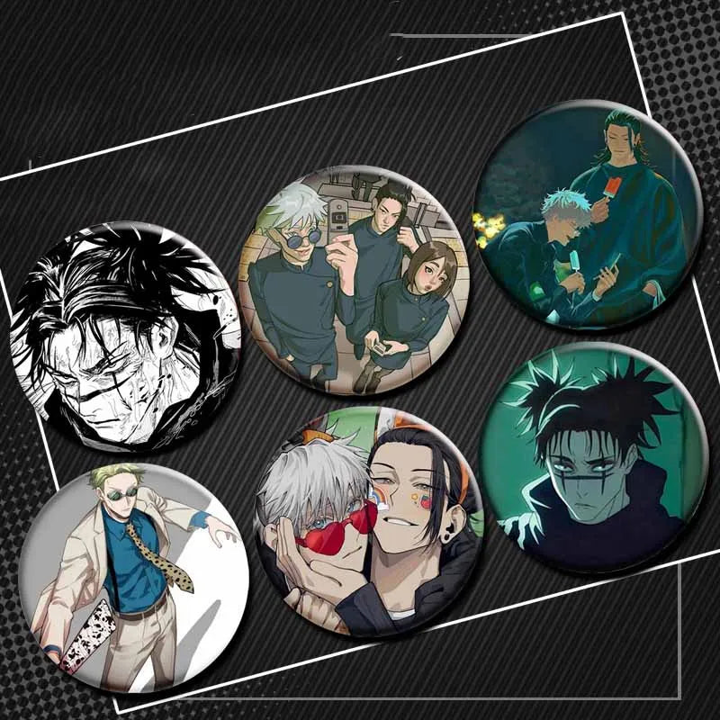 Hot Anime Jujutsu Kaisen Character Round Brooch Pin Geto Gojo Sukuna Choso Suguru Cartoon Badge Bag Clothes Deocr Fans Gift 58mm