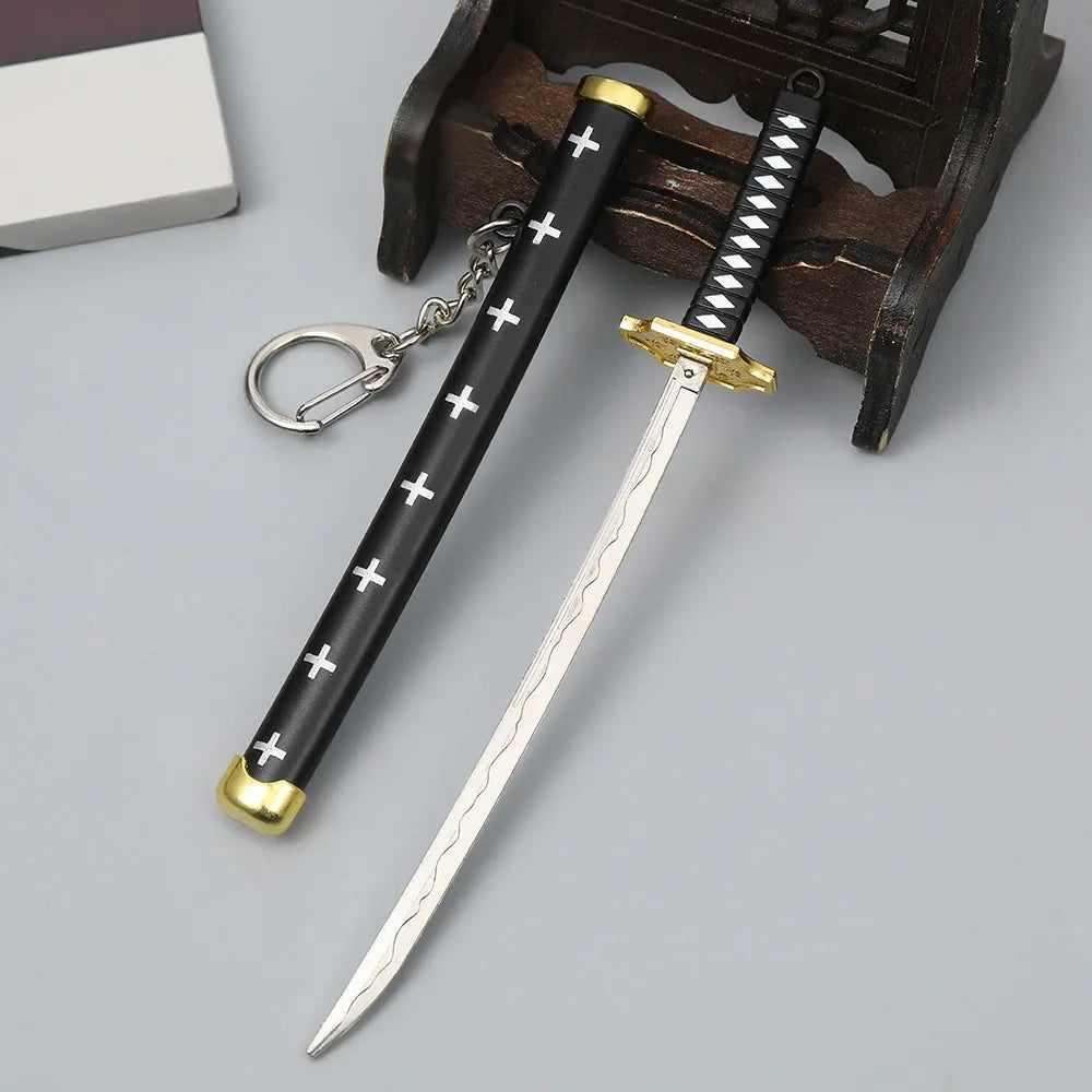 15cm Metal One Piece Katana Sword Mini Japanese Roronoa Zoro Katana Samurai Fake Knife Iron Alloy Real Sword Anime Toy Gift