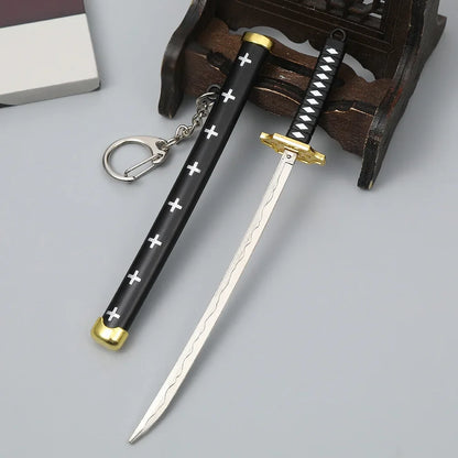 15cm Metal One Piece Katana Sword Mini Japanese Roronoa Zoro Katana Samurai Fake Knife Iron Alloy Real Sword Anime Toy Gift