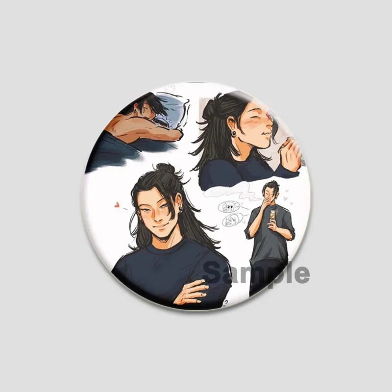 Hot Anime Jujutsu Kaisen Character Round Brooch Pin Geto Gojo Sukuna Choso Suguru Cartoon Badge Bag Clothes Deocr Fans Gift 58mm