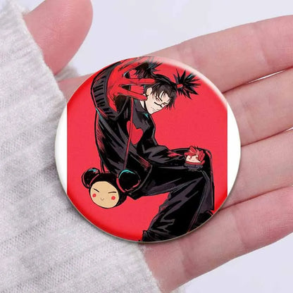 Hot Anime Jujutsu Kaisen Character Round Brooch Pin Geto Gojo Sukuna Choso Suguru Cartoon Badge Bag Clothes Deocr Fans Gift 58mm